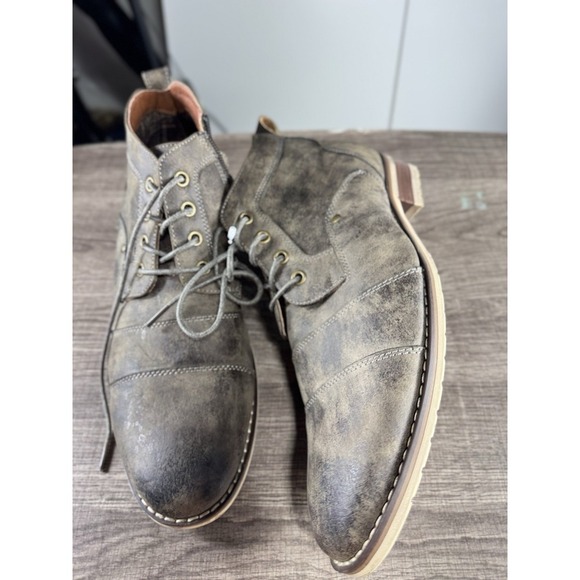 Ferro Aldo Blaine Casual Brogue Mid-Top Lace-up side zip Boots US 9 Grey Gray - Picture 3 of 7